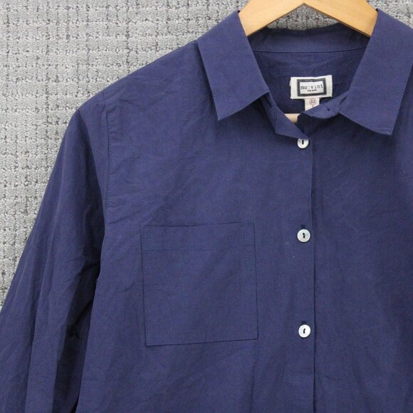 Mo:vint Shirt Womens XS Navy Blue Solid Button Down Long Sleeve Collared NWT - Picture 3 of 9